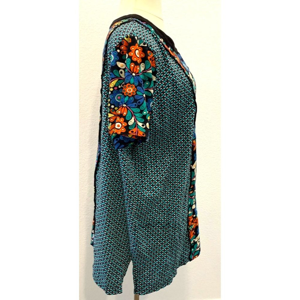 ULLA POCKEN Blue Orange Floral Mixed Print Henley Cotton Knit Tunic Dress 20/22 - Picture 5 of 12